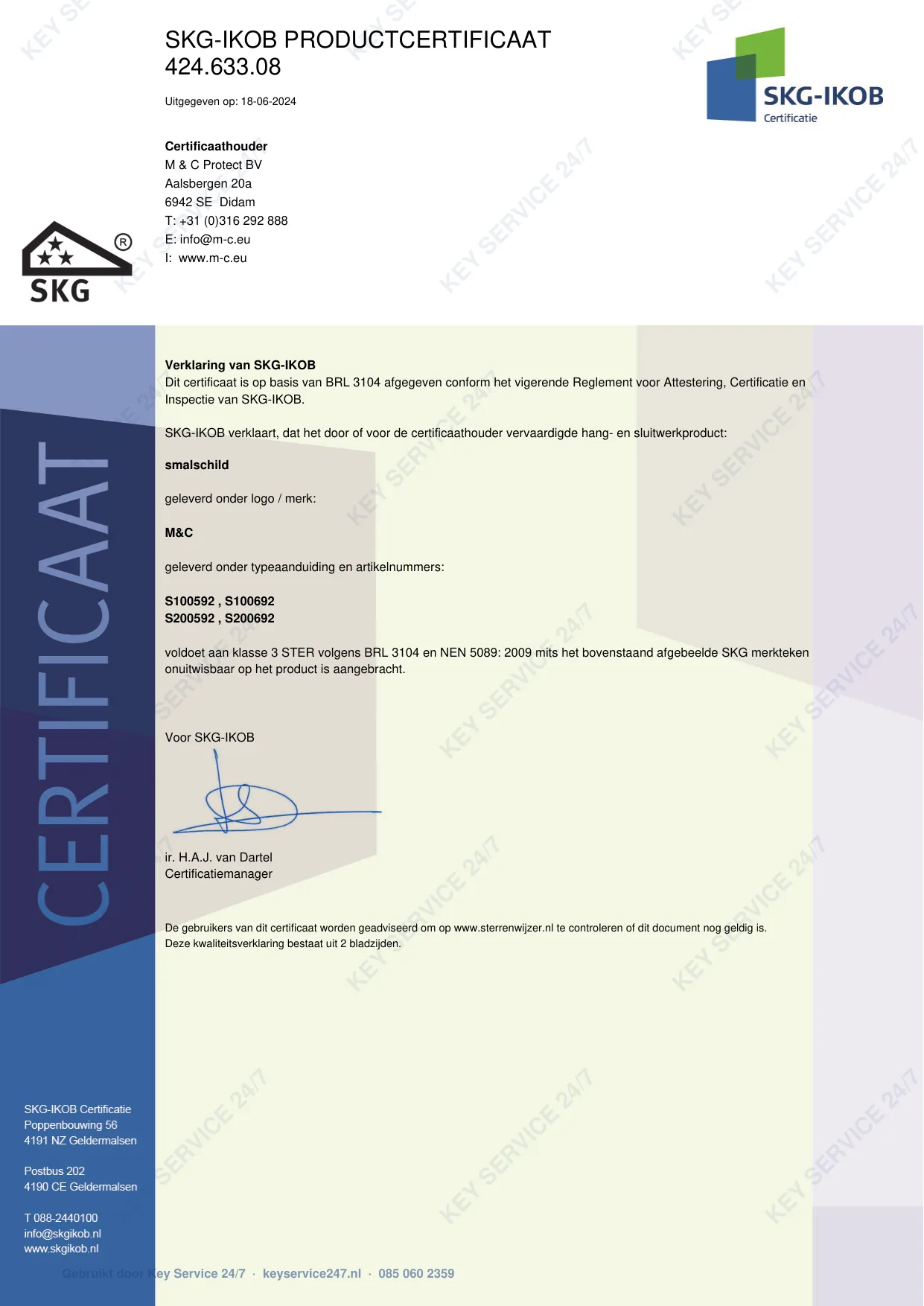 SKG-IKOB-certificaat van SKG-gekeurd veiligheids-smalbeslag